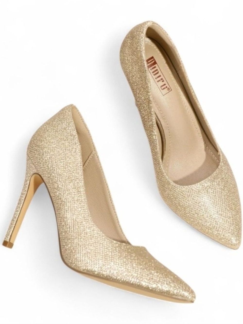 Gold Glitter Stiletto High Heels Size 7 Pointed Toe Pumps New - Picture 3 of 5